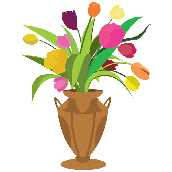 Fleurs Colorées Avec Des Feuilles Dans Vase Image Vectorielle Bande — Image vectorielle