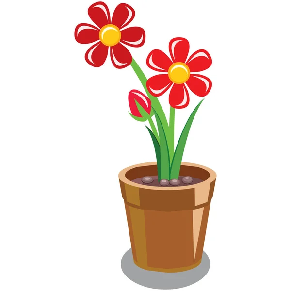 Planta Floração Vermelha Desenhos Animados Imagem Vetorial —  Vetores de Stock