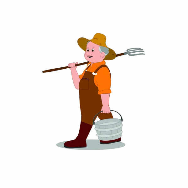 Farmer Lapátvillával Vödörrel Cartoon Vector Image — Stock Vector