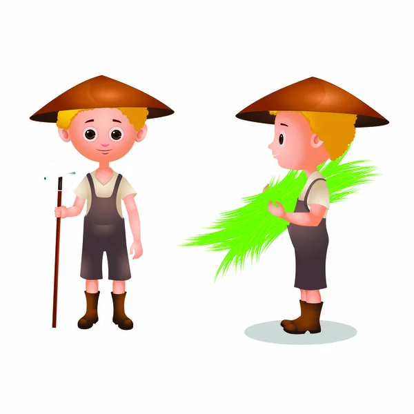 Agricultor Carregando Grama Cartoon Vector Image — Vetor de Stock