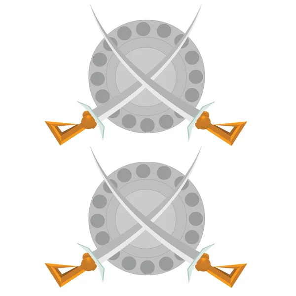 Schwert Und Schild Sets Cartoon Vektorbild — Stockvektor