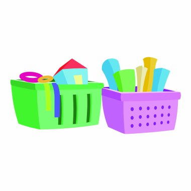 Sepetlerdeki Oyuncaklar - Çizgi film Vektör ResmiStencils