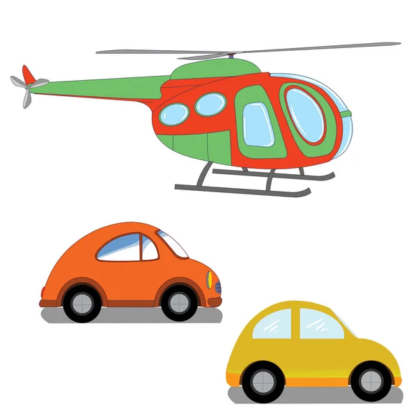 Helicóptero Carros Cartoon Vector Image — Vetor de Stock