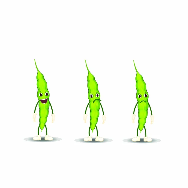Groene Bonen Plantaardige Karakter Met Uitdrukkingen Cartoon Vector Afbeelding — Stockvector