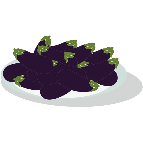 Brinjals Plate Cartoon Vector Image — стоковый вектор