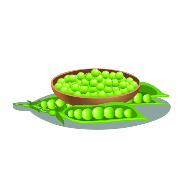 Peas Bowl Pods Cartoon Vector Image — Stock Vector