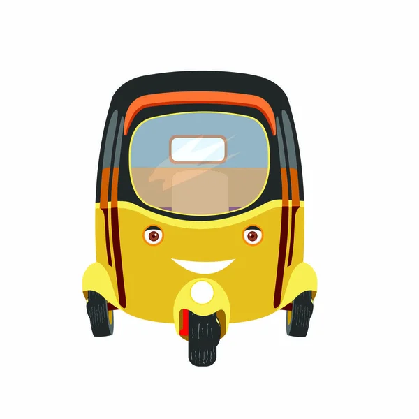 Sonriendo Auto Rickshaw Tuk Tuk Imagen Vectorial Dibujos Animados — Vector de stock