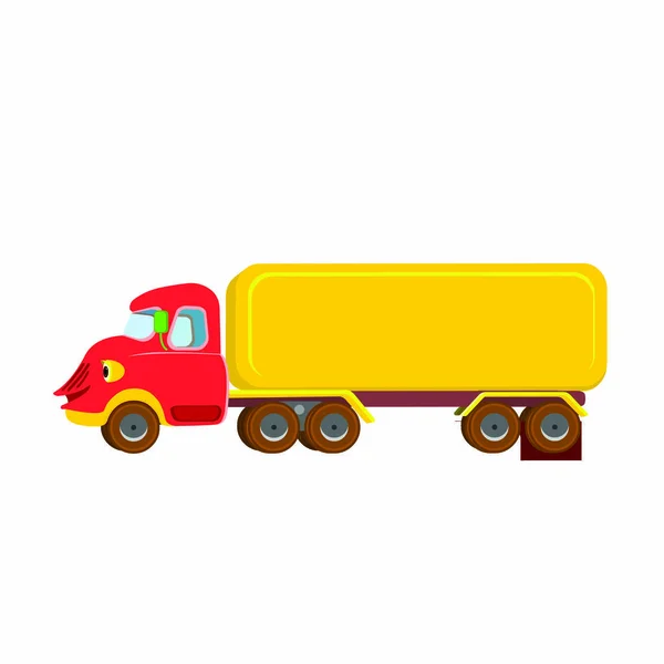 Lange Vrachtwagen Met Expressie Cartoon Vector Afbeelding — Stockvector