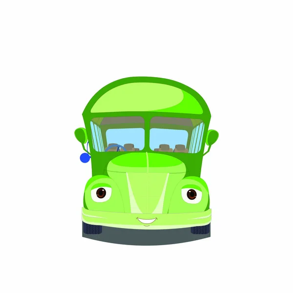 Green Bus Front View Expressions Cartoon Vector Image — Stock Vector