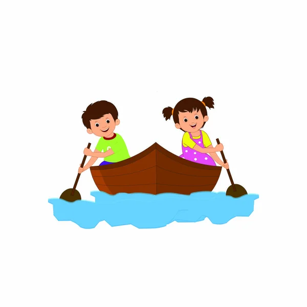 Niños Barco Imagen Vectorial Dibujos Animados — Vector de stock
