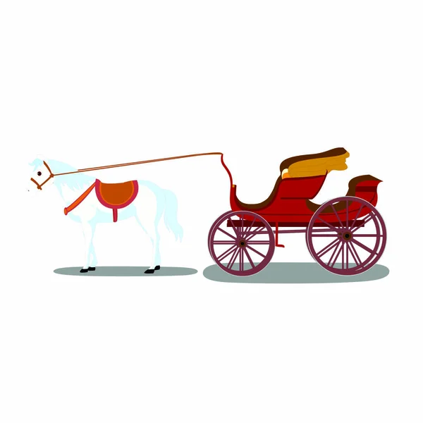 Carriage ile Şirin Beyaz At - Çizgi Film Vektör Görüntüsü