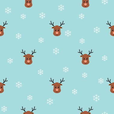 Ren geyikleriyle kusursuz bir Noel deseni. Vektör illüstrasyonu.
