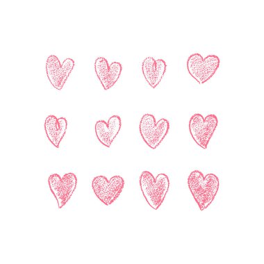 Bir dizi el çizilmiş kalp. Vektör illüstrasyonu.