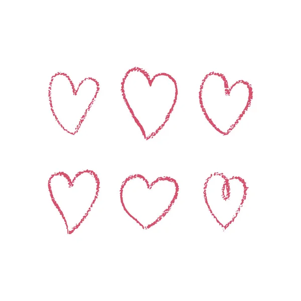 Bir dizi el çizilmiş kalp. Vektör illüstrasyonu. — Stok Vektör