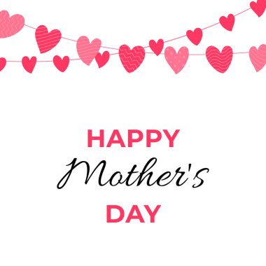 Beyaz arkaplanlı Anneler Gününüz kutlu olsun. Vektör çizimi. Kupa çelenkleri olan annem için bir kartpostal. Web tasarımı, afişler, posterler, vitrin dekorasyonu için kullanılabilir.