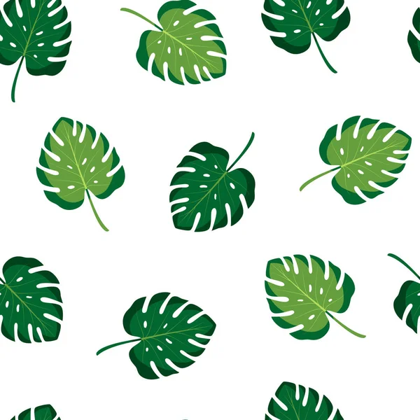 Seamless Pattern Tropical Leaves Vector Illustration Summer White Background Exotic — Stock Vector