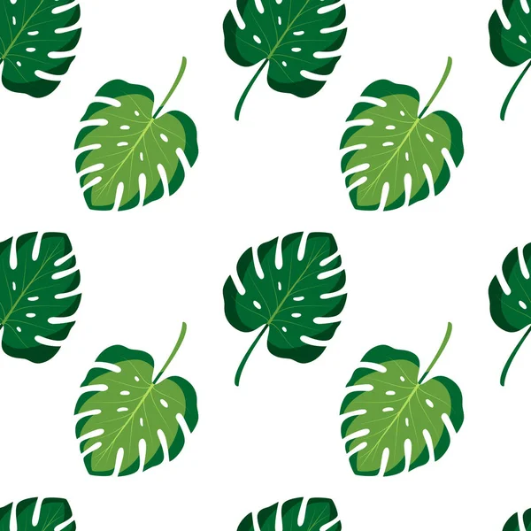 Padrão Sem Costura Com Folhas Exóticas Verdes Ilustração Vetorial Verão — Vetor de Stock