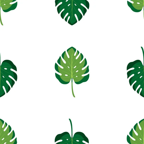 Seamless Pattern Green Tropical Leaves White Background Vector Illustration Summer — Stock Vector