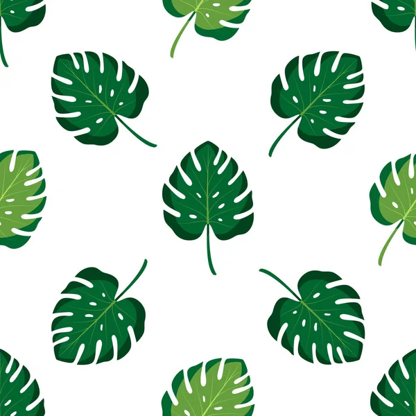 Bezešvé Vzory Zelenými Tropickými Listy Vektorová Ilustrace Léta Exotické Tapety — Stockový vektor