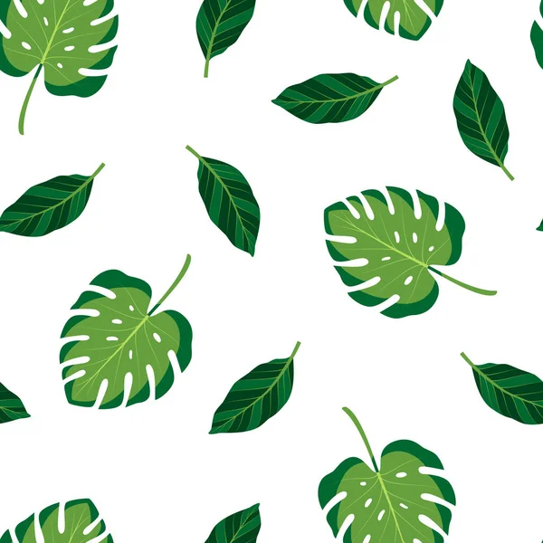 Summer Seamless Pattern Monstera Leaves Vector Illustration Tropical Green Leaves — Stock Vector