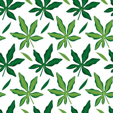 Passiflora yapraklı, kusursuz yaz deseni. Tropik yeşil yapraklar. Beyaz arkaplanda vektör illüstrasyonu. Egzotik duvar kağıdı. Web tasarımı, afişler, hatıra defteri, kumaş baskısı, paketleme.