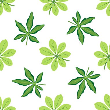 Beyaz arka planda egzotik passiflora yaprakları olan kusursuz yaz deseni. Yeşil yapraklı vektör çizimi. Tropik duvar kağıdı. Ağ, pankart, yapıştırma kitabı, kumaş baskısı, ambalaj kağıdı için