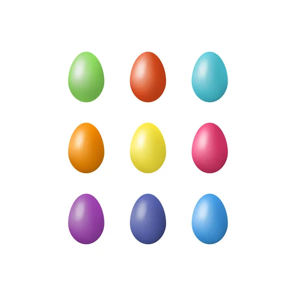Establecer Huevos Pascua Con Efecto Realista Sobre Fondo Blanco Ilustración — Archivo Imágenes Vectoriales