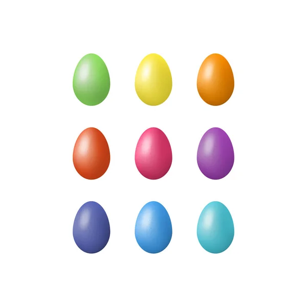 Establecer Huevos Pascua Con Textura Efecto Realista Sobre Fondo Blanco — Archivo Imágenes Vectoriales