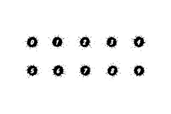 Icônes Monochromes Réglées Avec Des Nombres Taches Peinture Dessinées Main — Image vectorielle