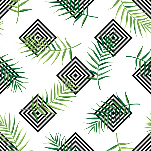 Tropisch Naadloos Patroon Met Groene Bladeren Vector Illustratie Van Zomer — Stockvector