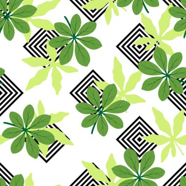 Yapraklı, tropik, pürüzsüz desen. Vektör illüstrasyonu.