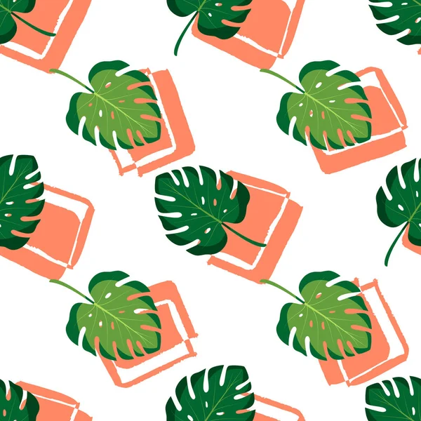 Padrão Sem Costura Tropical Com Folhas Monstera Ilustração Vetorial Verão —  Vetores de Stock