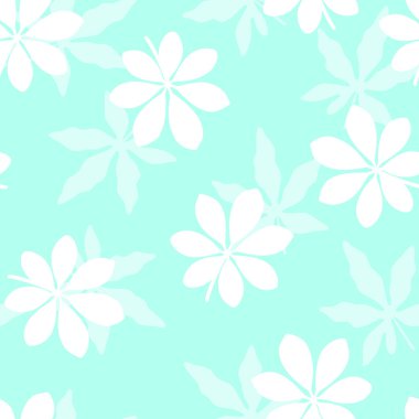 Mavi arka planda yaprakları olan tropik desenler. Yazın vektör illüstrasyonu. Tek renkli, dikişsiz egzotik duvar kağıdı. Ağ, pankart, yapıştırma kitabı, kumaş baskısı, ambalaj kağıdı, ambalaj.