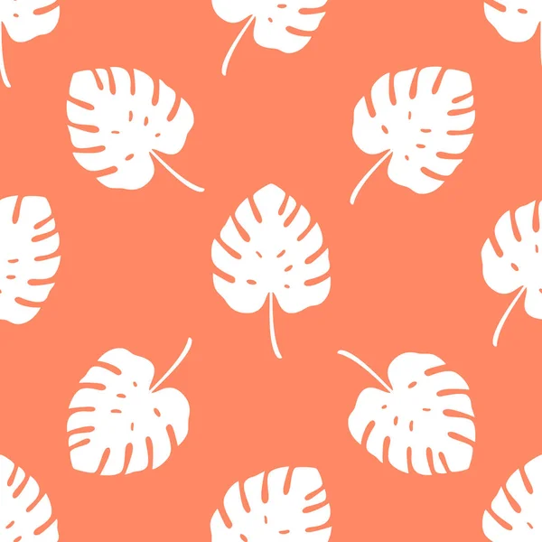 Tropický Vzor Monstera Listy Oranžovém Pozadí Vektorová Ilustrace Léta Bezešvé — Stockový vektor