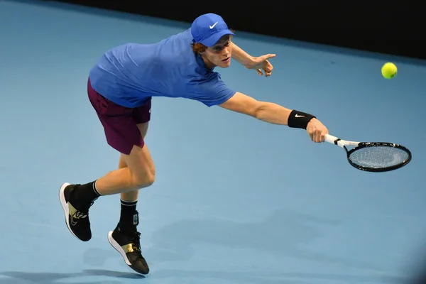 Tenis Internacionales Siguiente Gen ATP Finals - Torneo ronda - Frances Tiafoe vs J. Sinner — Foto de Stock