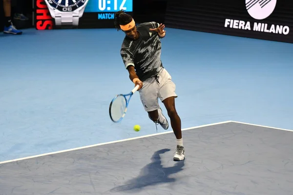 Tenisz Internationals Következő generációs Atp Finals - Verseny forduló - Ugo Humbert vs Mikael Ymer — Stock Fotó