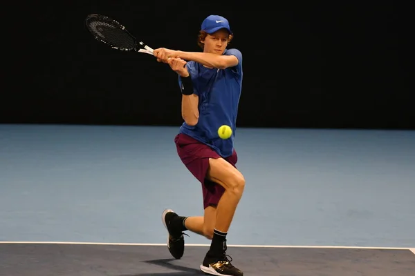 Tennis Internationals Nästa Gen Atp Finals - Turneringsrunda - Frances Tiafoe vs J. Sinner — Stockfoto