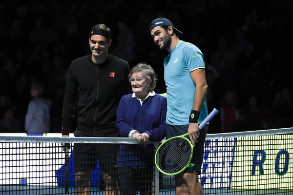 Финал теннисного международного турнира Nitto ATP Finals - одиночный турнир - Роджер Федерер vs Маттео Берреттин — стоковое фото