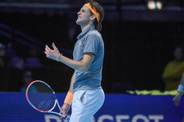 테니스 국제 선수 Nitto ATP final Novak đokovic vs Dominic thiem - (Dominic thiem) ) — 스톡 사진