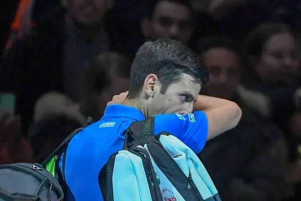 테니스 국제 선수 Nitto ATP 결승전 - Novak đjokovic vs Dominic thiem - (Novak đokovic) — 스톡 사진