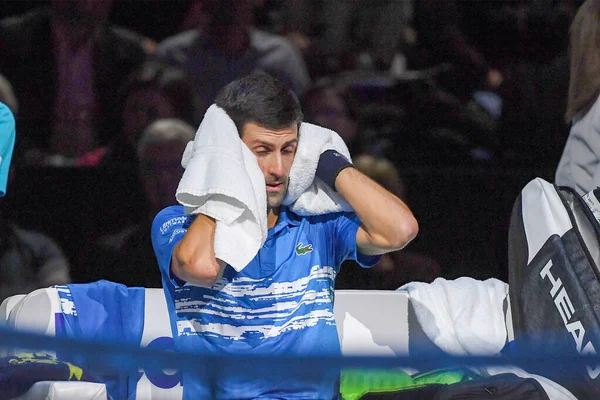 테니스 국제 선수 Nitto ATP 결승전 - Novak đjokovic vs Dominic thiem - (Novak đokovic) — 스톡 사진