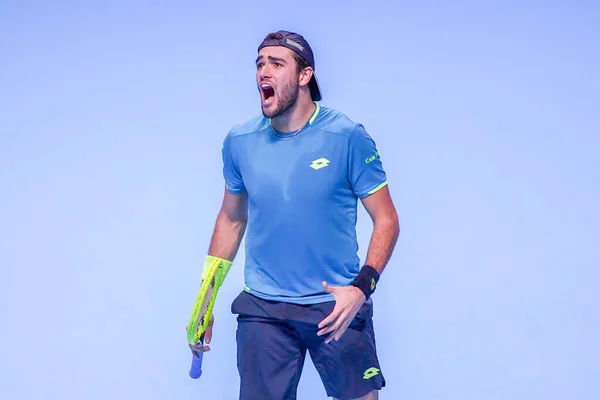 テニス・インターナショナル｜Nitto日東電工株式会社Atp Finals - Singles - Roger Federer Vs Matteo Berrettin — ストック写真