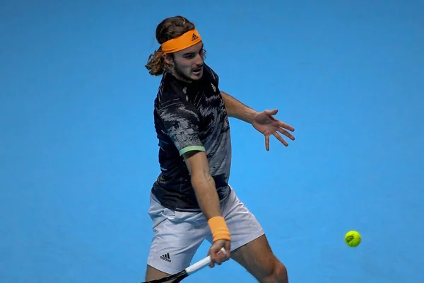 ( 영어 ) 테니스 국제 선수 연맹 ( 영어 ) Nitto ATP final Rafael Nadal vs stefanos tsitsipas — 스톡 사진
