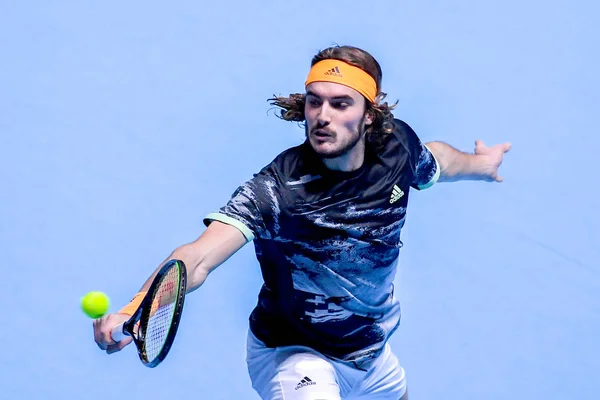 ( 영어 ) 테니스 국제 선수 연맹 ( 영어 ) Nitto ATP final Rafael Nadal vs stefanos tsitsipas — 스톡 사진