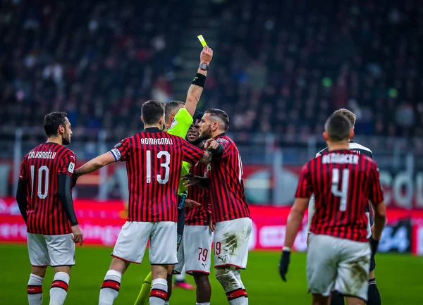 theo hernandez of ac milan yellow card during AC Milan vs Juventus FC, Italian TIM Cup Championship  in Milano, February 13 2020 - LPS/Fabrizio Carabelli