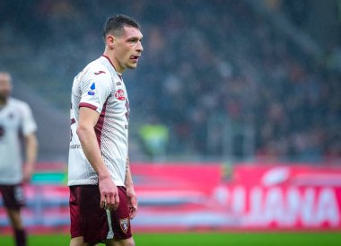 Torino Fc takımından Andrea Belotti 17 Şubat 2020 tarihinde San Siro Stadyumu 'nda Ac Milan ile Torino Fc arasında oynanan 2019 / 20 karşılaşmasında - Fotoğraf Fabrizio Carabelli / Lm