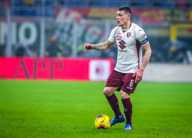 Torino Fc takımından Andrea Belotti 17 Şubat 2020 tarihinde San Siro Stadyumu 'nda Ac Milan ile Torino Fc arasında oynanan 2019 / 20 karşılaşmasında - Fotoğraf Fabrizio Carabelli / Lm