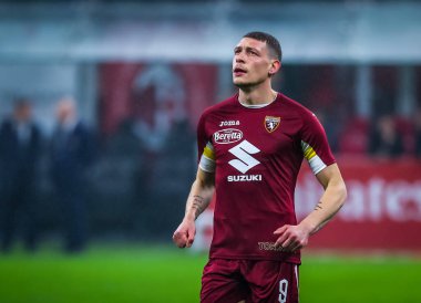 Torino Fc takımından Andrea Belotti 17 Şubat 2020 tarihinde San Siro Stadyumu 'nda Ac Milan ile Torino Fc arasında oynanan 2019 / 20 karşılaşmasında - Fotoğraf Fabrizio Carabelli / Lm