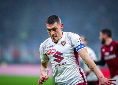 Torino Fc takımından Andrea Belotti 17 Şubat 2020 tarihinde San Siro Stadyumu 'nda Ac Milan ile Torino Fc arasında oynanan 2019 / 20 karşılaşmasında - Fotoğraf Fabrizio Carabelli / Lm