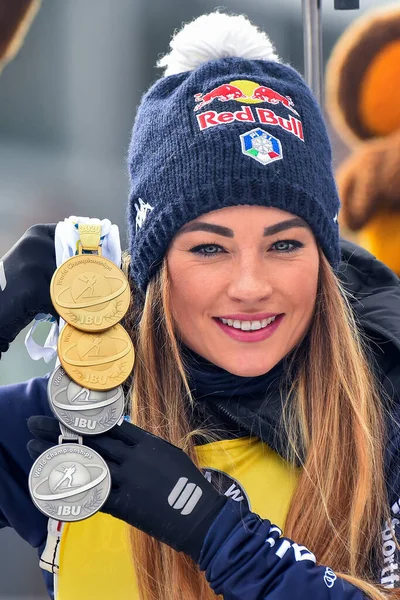 Dorothea Wierer Ita Mostra Felice Sue Madalya Totali Ibu Dünya — Stok fotoğraf